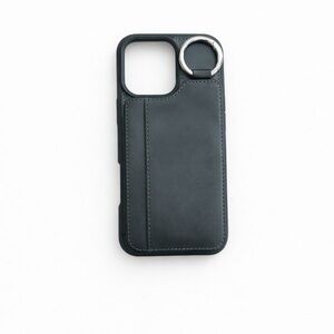 Black Leather iPhone 16 Pro Max Case with Ring Holder